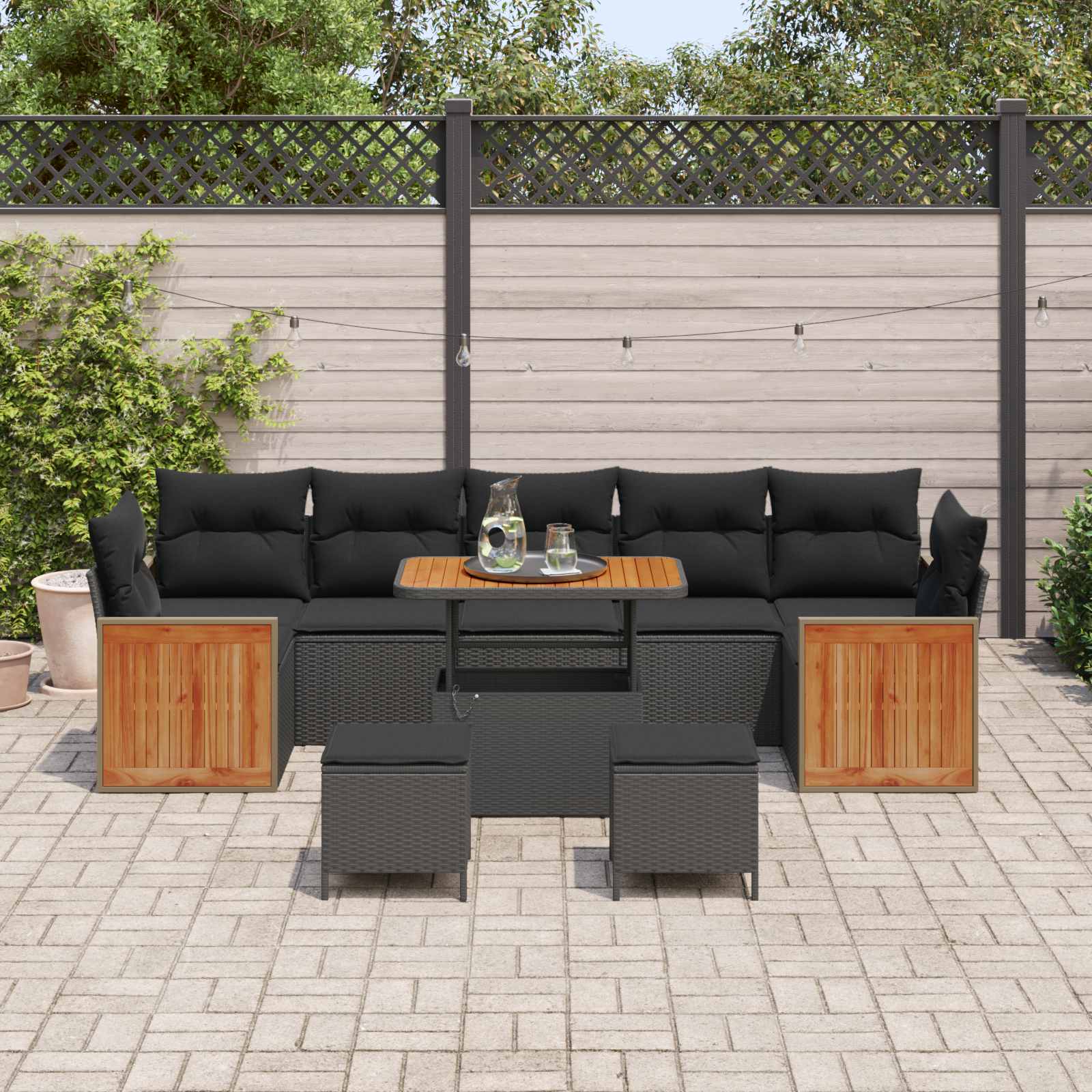 Set Divano da Giardino con cuscino 10 pcs Nero | homemem39