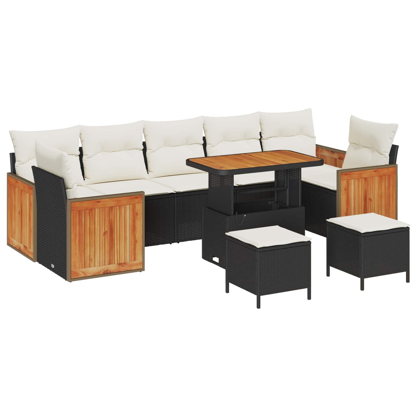 Set Divano da Giardino 10 pz 10-Numero di posti Nero e Crema | homemem39