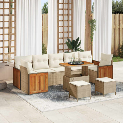 Set Divano da Giardino con cuscino 10 pcs Beige e Crema | homemem39