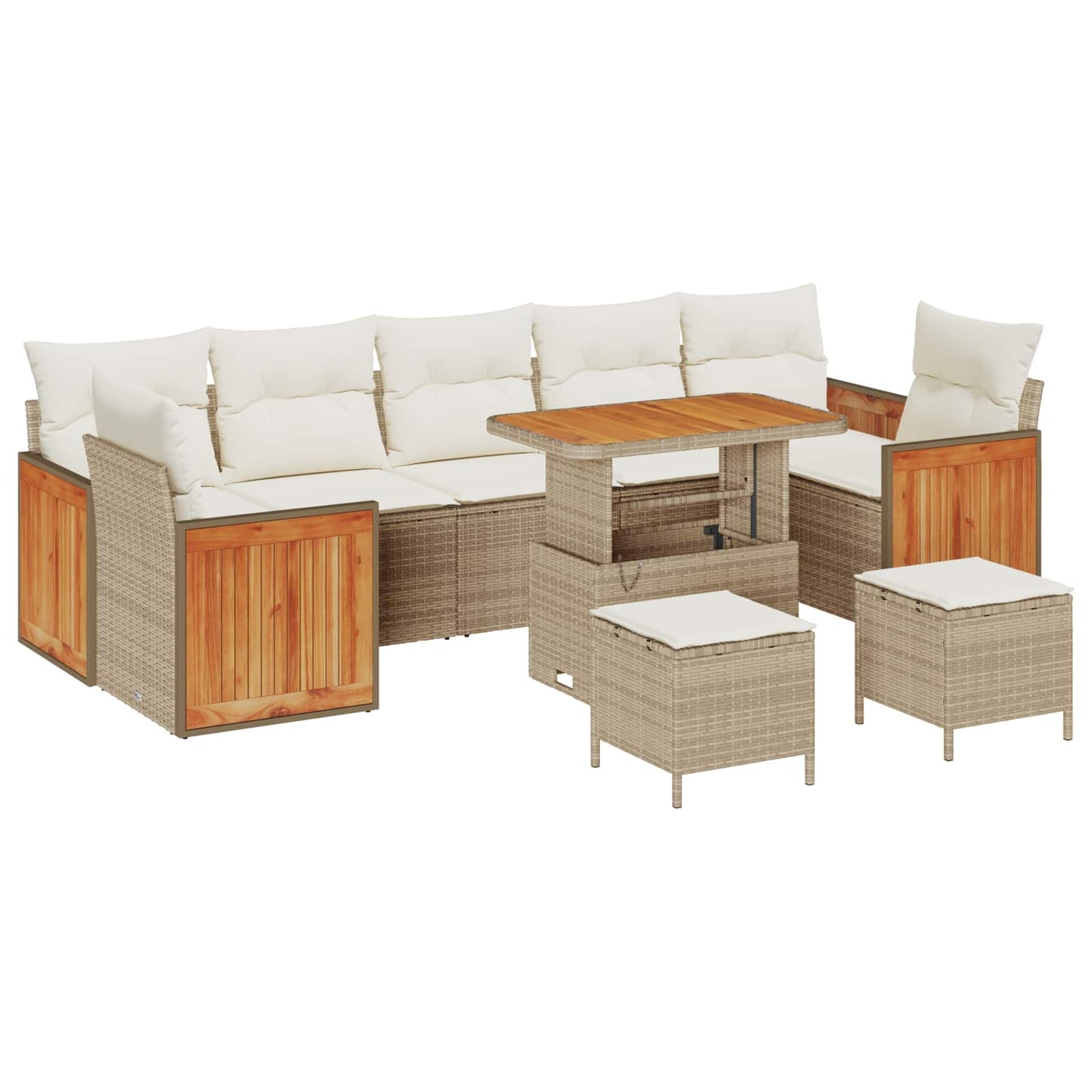 Set Divano da Giardino con cuscino 10 pcs Beige e Crema | homemem39