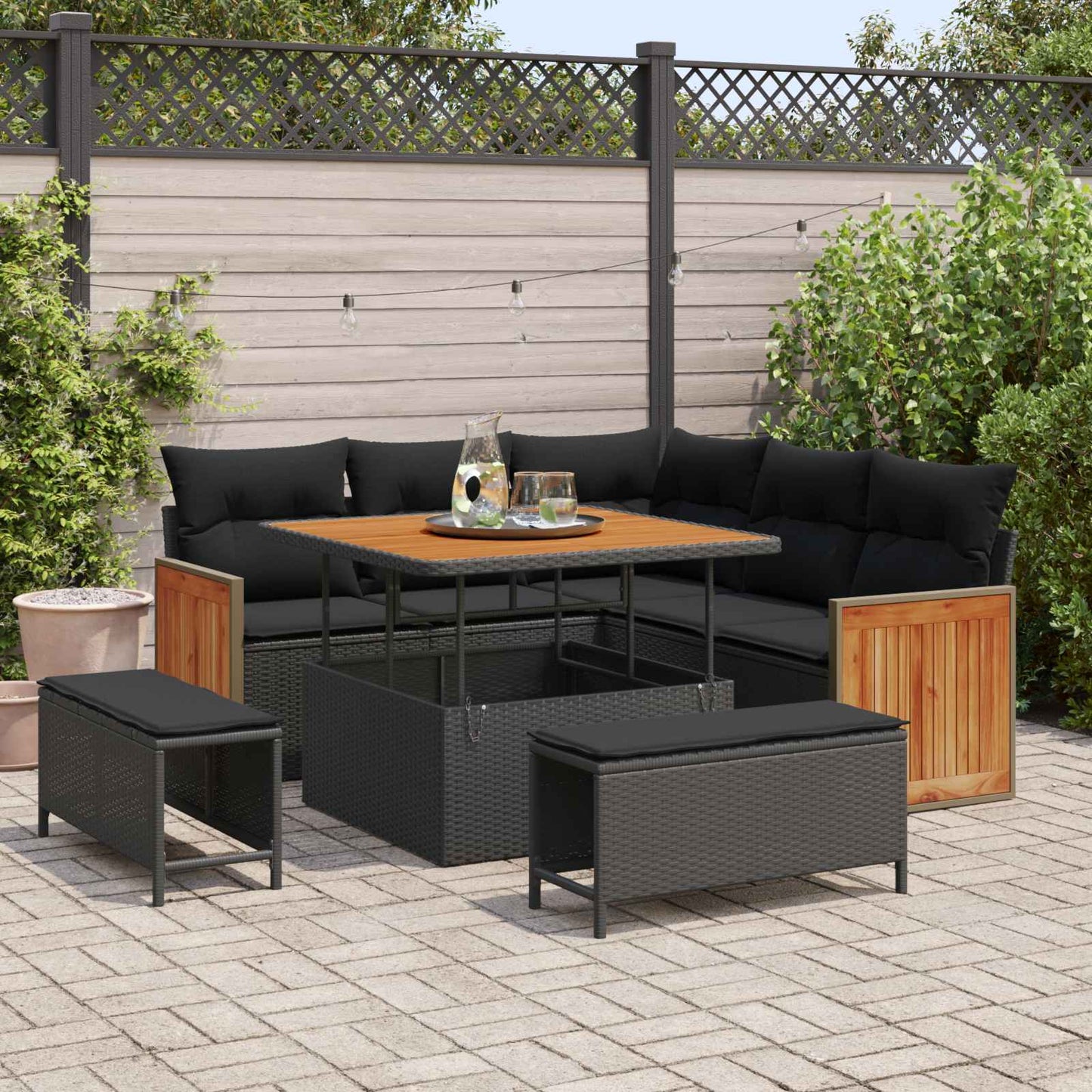 Set Divano da Giardino con cuscino 8 pcs Nero | homemem39