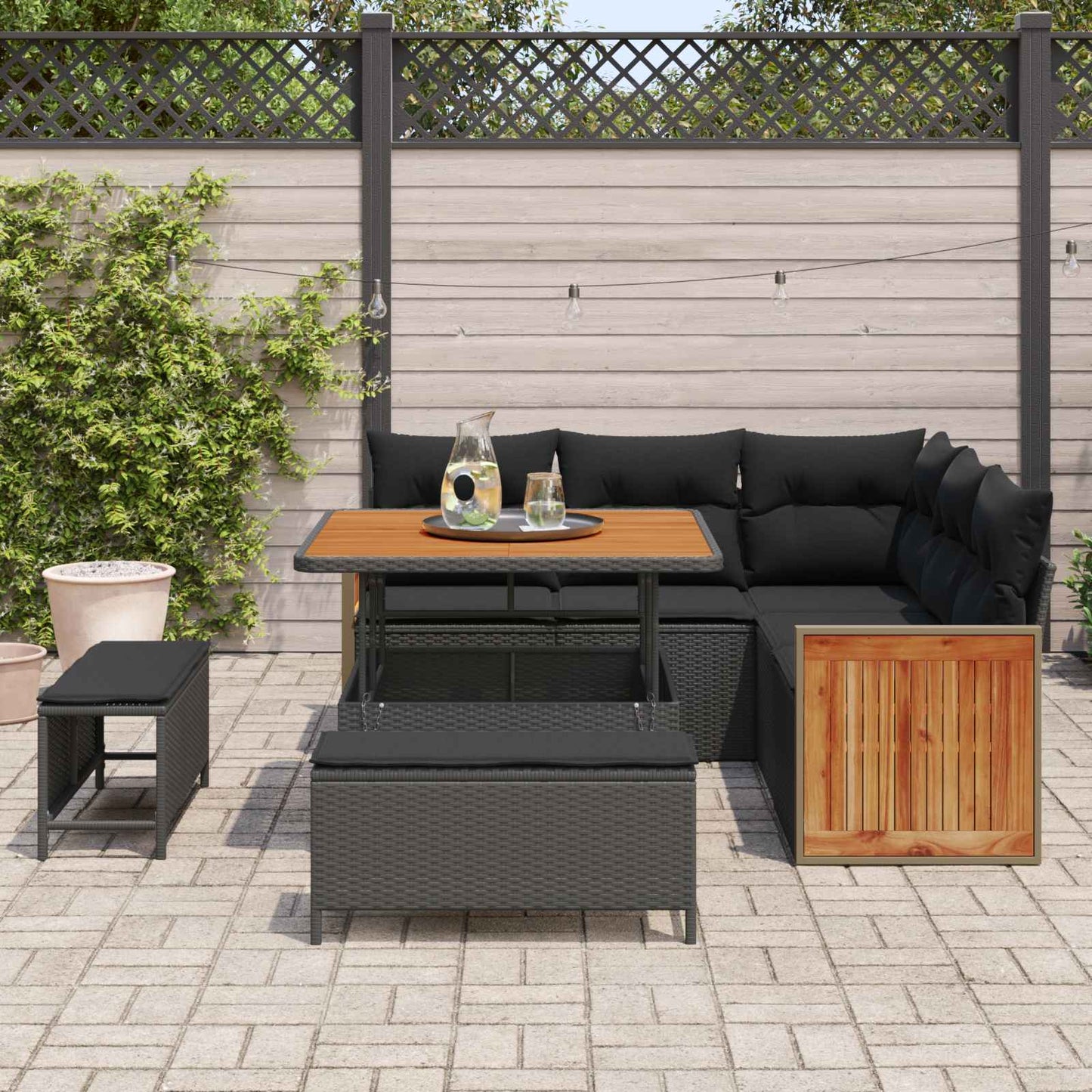 Set Divano da Giardino con cuscino 8 pcs Nero | homemem39