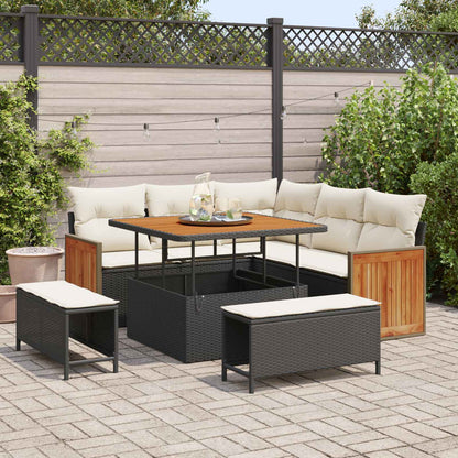 Set Divano da Giardino 8 pz 8-Numero di posti Nero e Crema