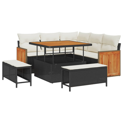 Set Divano da Giardino 8 pz 8-Numero di posti Nero e Crema | homemem39