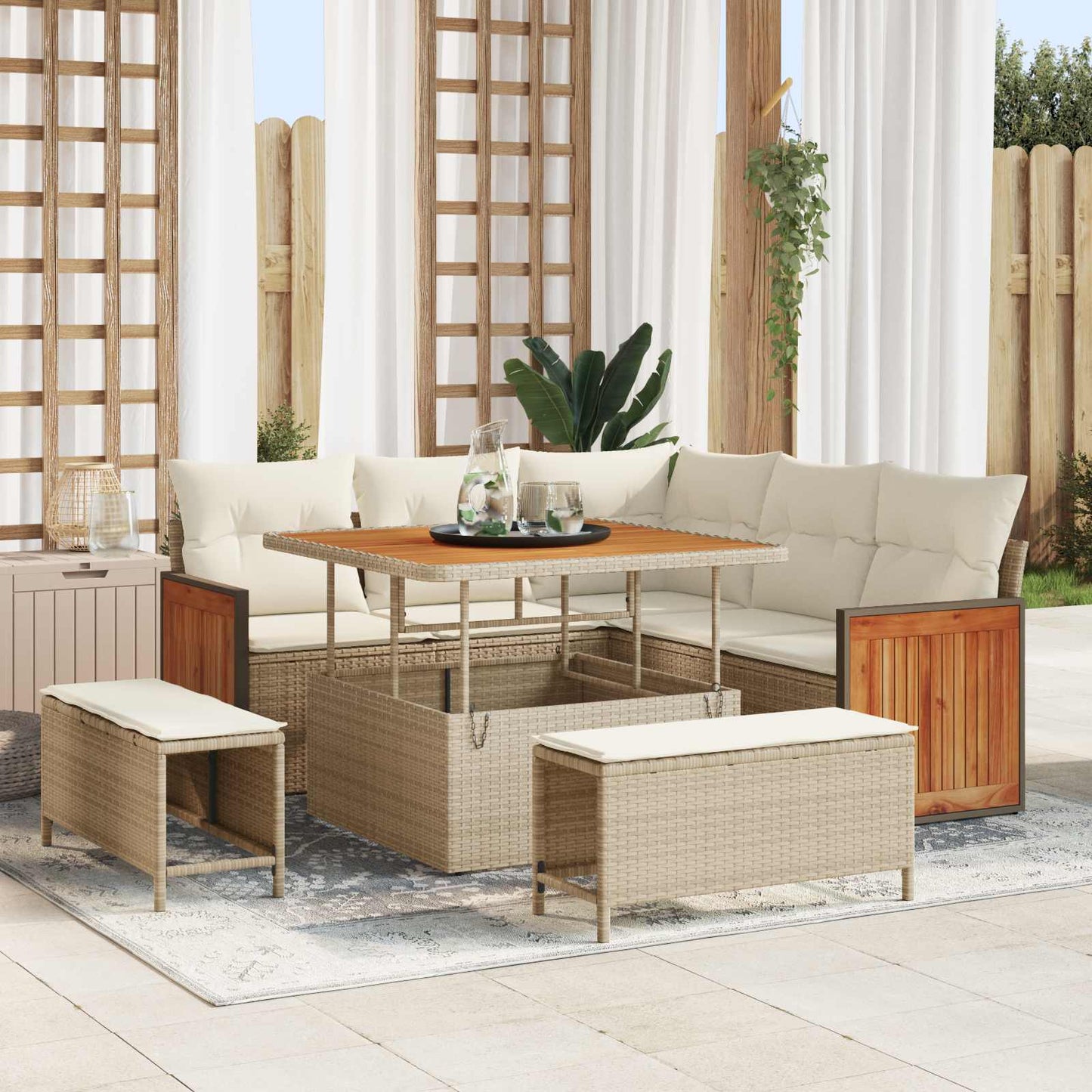Set Divano da Giardino 8 pz 8-Numero di posti Beige e Crema | homemem39