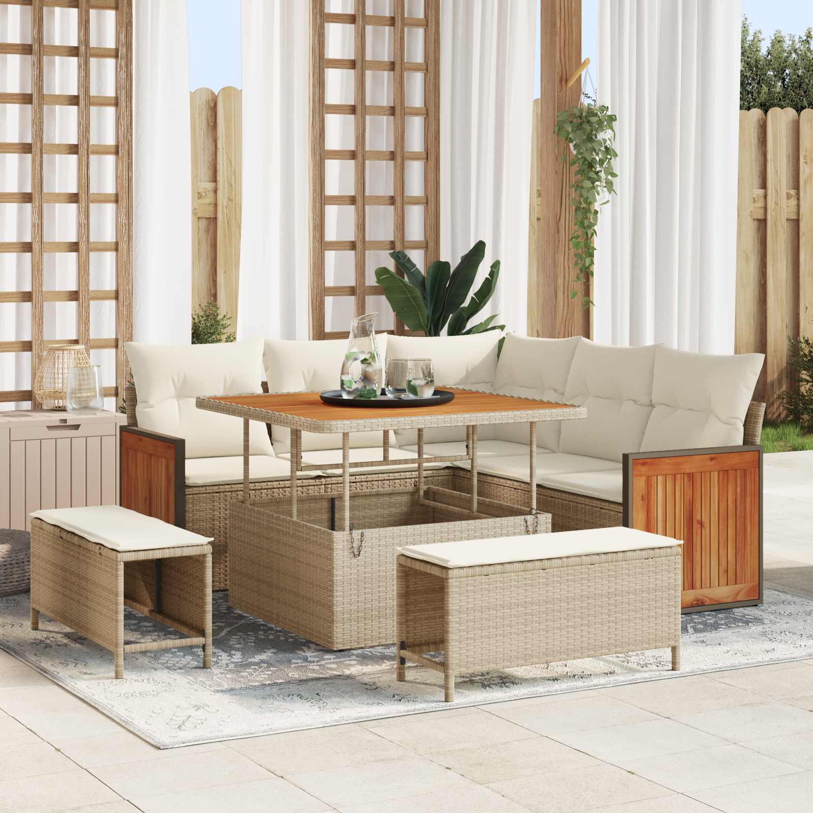 Set Divano da Giardino 8 pz 8-Numero di posti Beige e Crema | homemem39