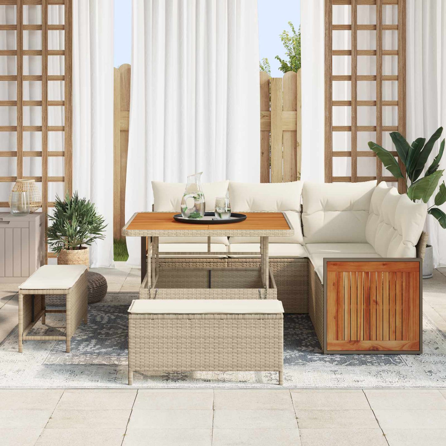Set Divano da Giardino 8 pz 8-Numero di posti Beige e Crema | homemem39