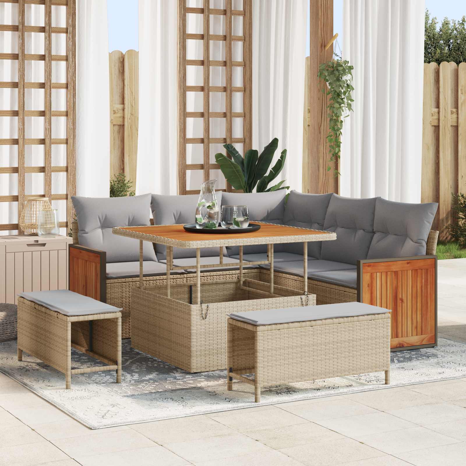 Set Divano da Giardino con cuscino 8 pcs Beige e Grigio Chiaro | homemem39