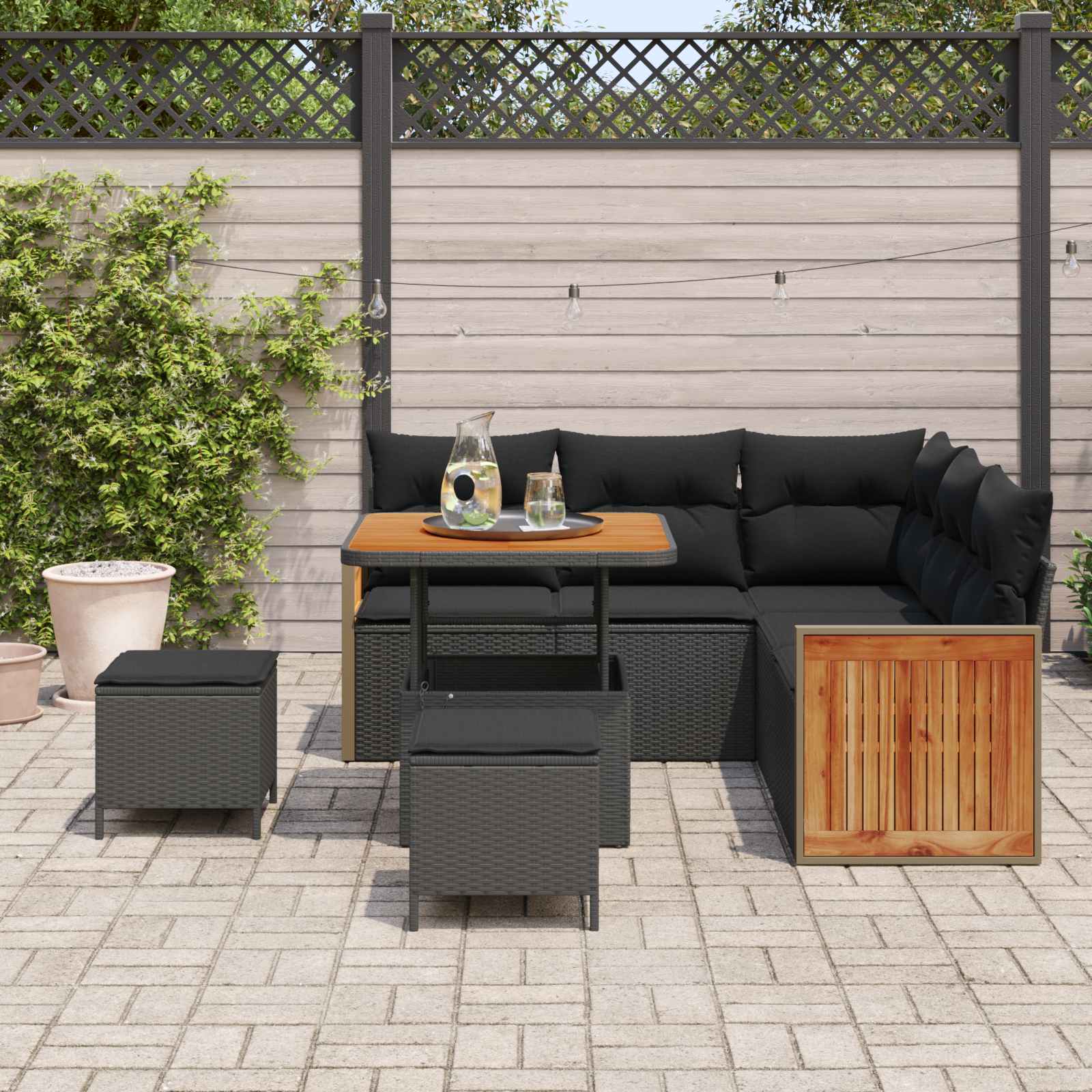 Set Divano da Giardino con cuscino 8 pcs Nero | homemem39