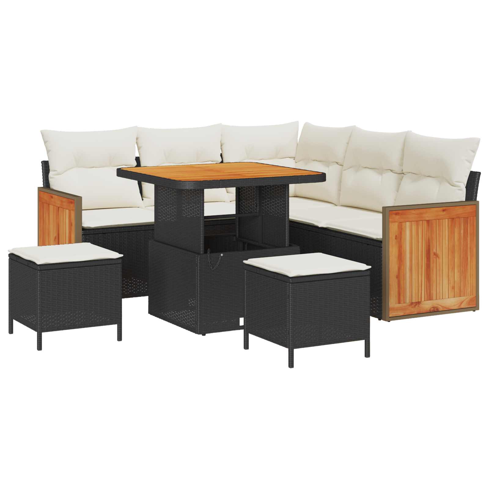 Set Divano da Giardino con cuscino 8 pcs Nero e Crema | homemem39
