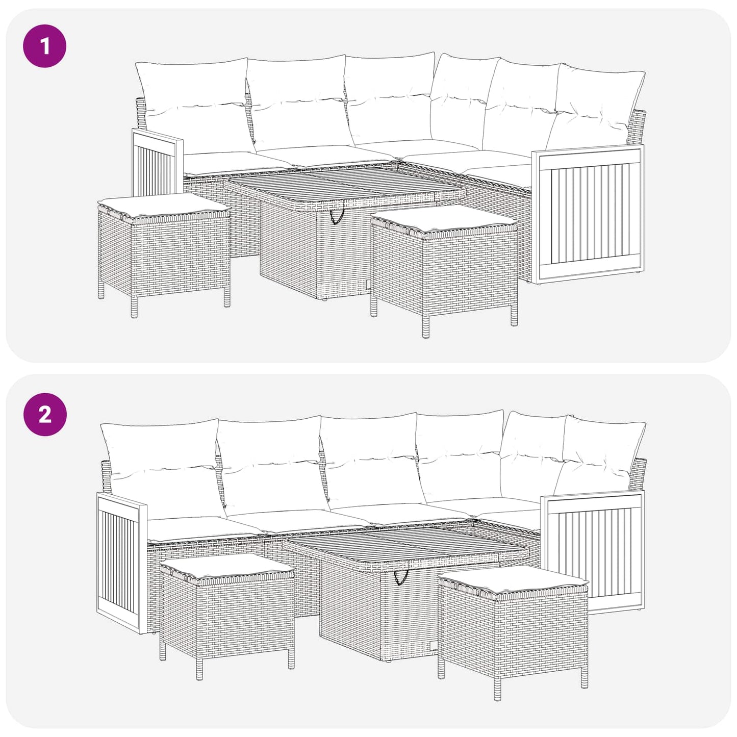 Set Divano da Giardino 8 pz 8-Numero di posti Nero e Crema | homemem39