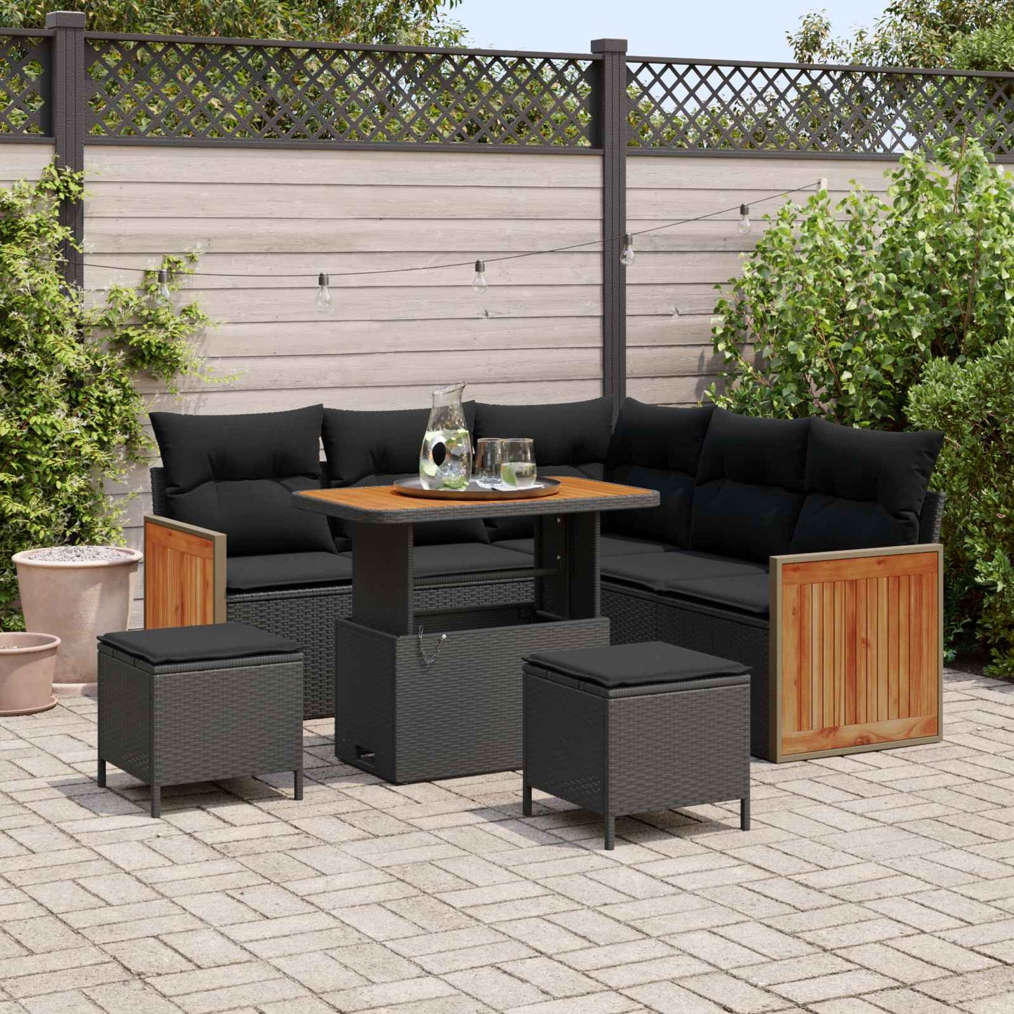 Set Divano da Giardino con cuscino 8 pcs Nero | homemem39