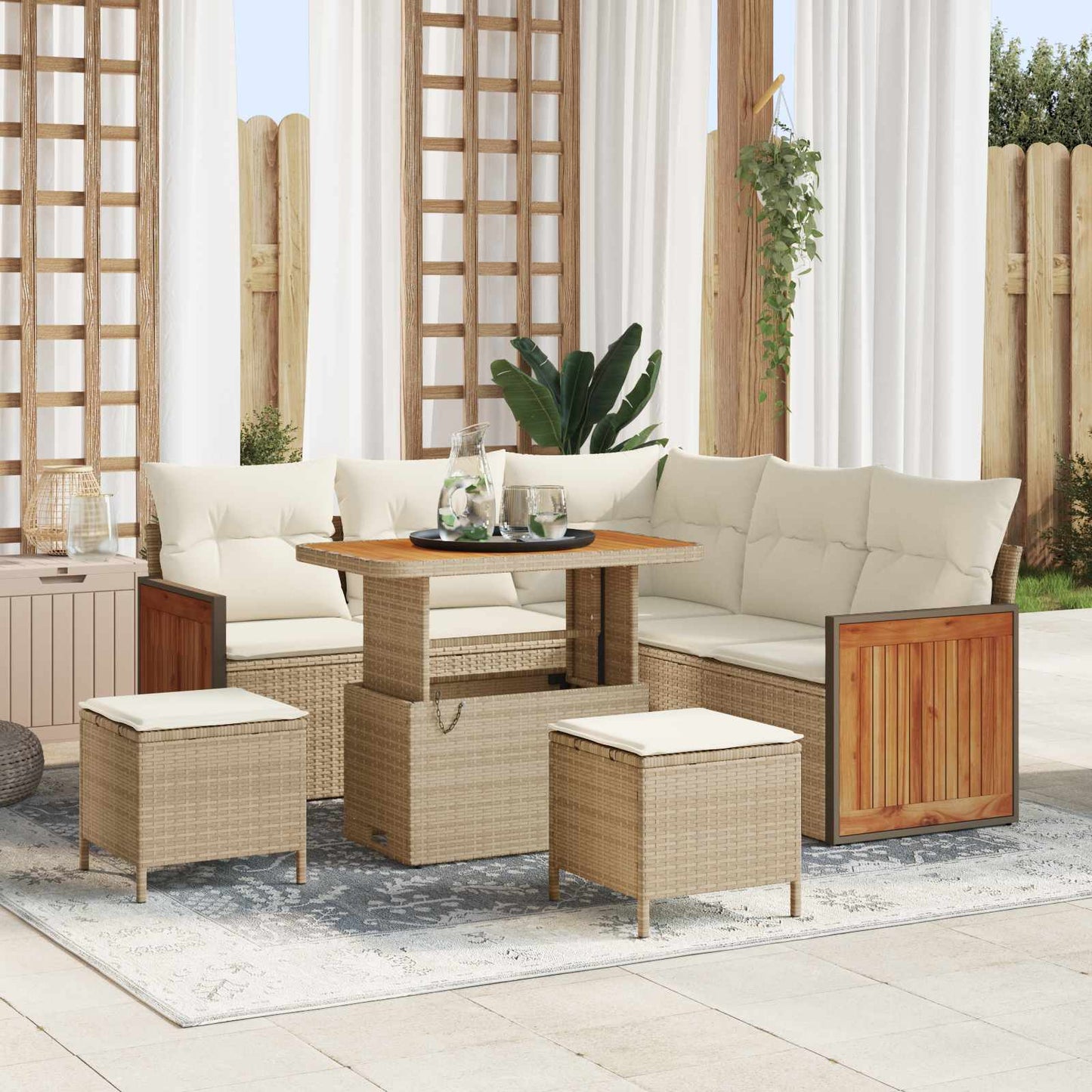 Set Divano da Giardino 8 pz 8-Numero di posti Beige e Crema