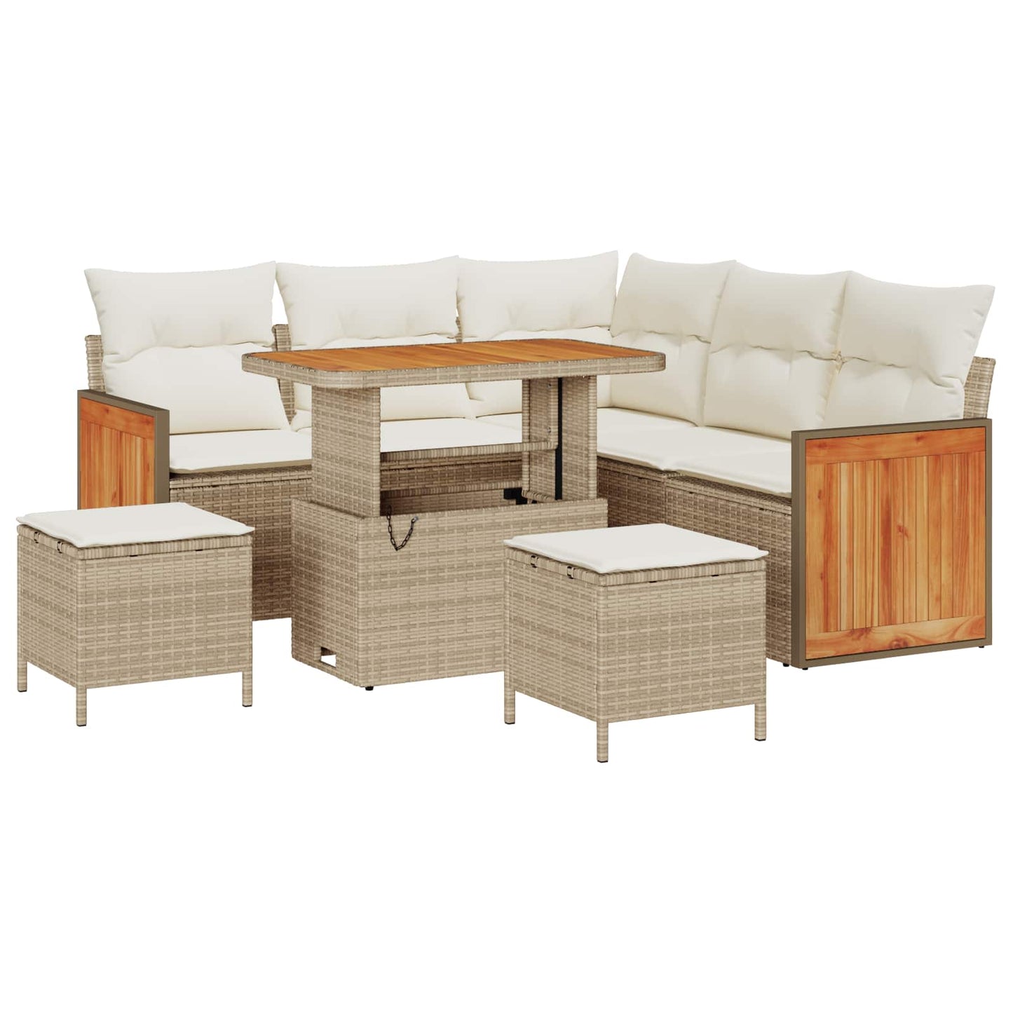 Set Divano da Giardino 8 pz 8-Numero di posti Beige e Crema