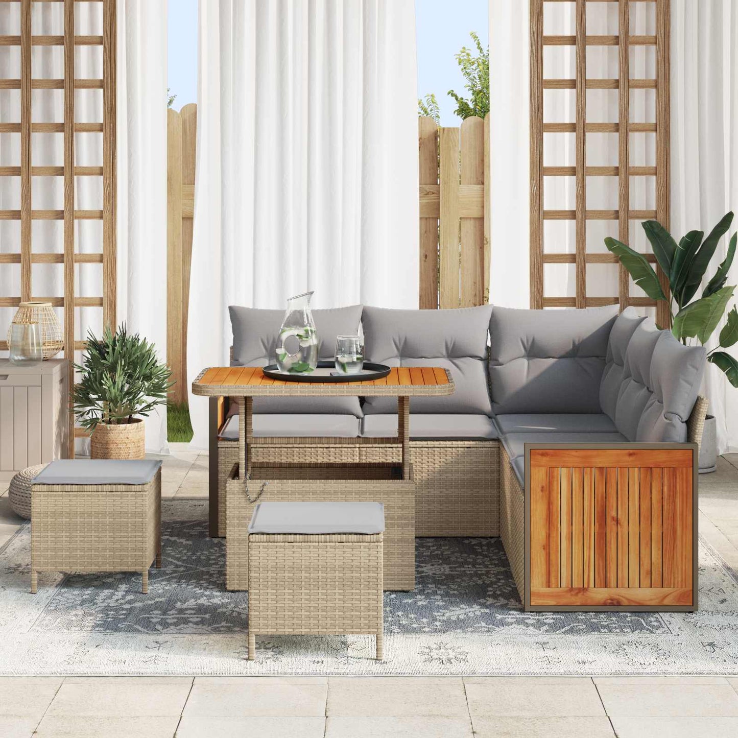Set Divano da Giardino con cuscino 8 pcs Beige e Grigio Chiaro | homemem39