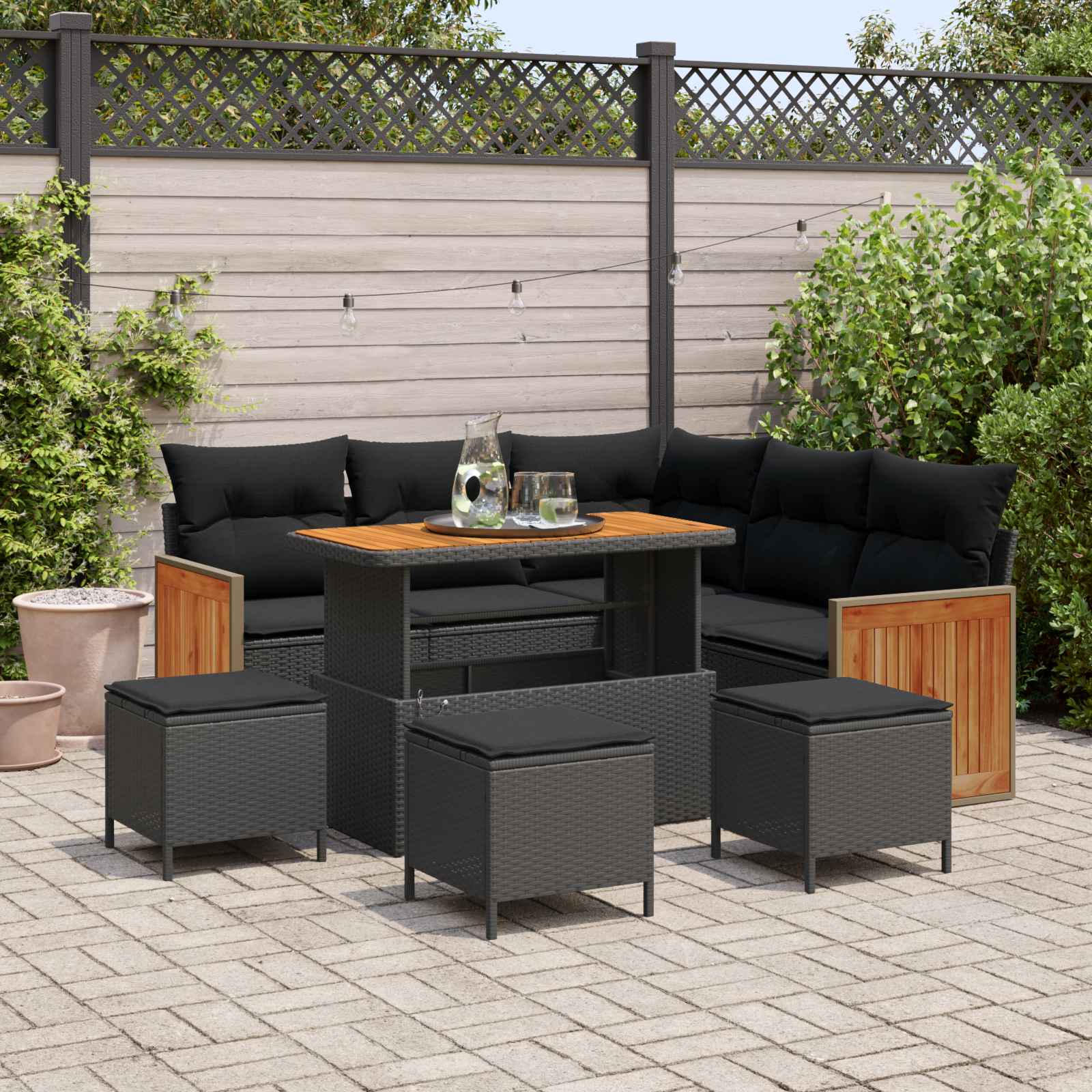 Set Divano da Giardino con cuscino 9 pcs Nero | homemem39