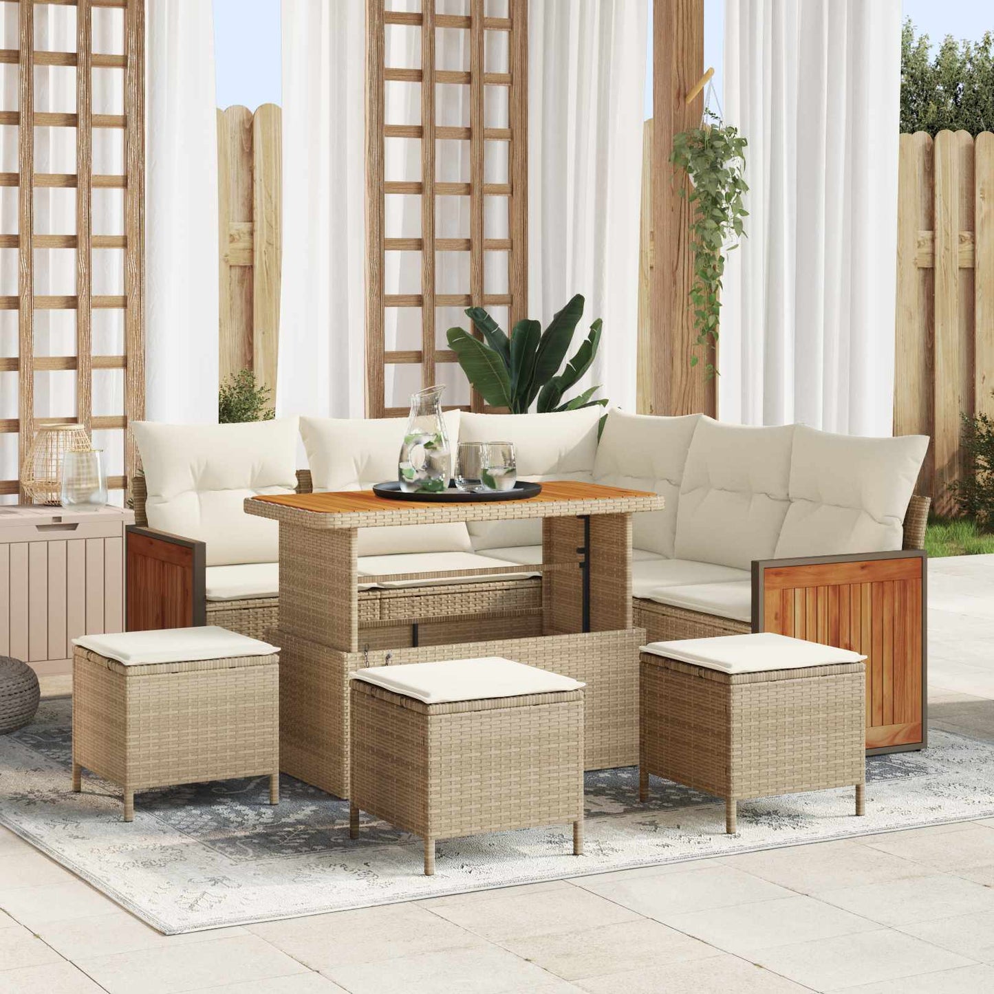 Set Divano da Giardino 9 pz 9-Numero di posti Beige e Crema | homemem39