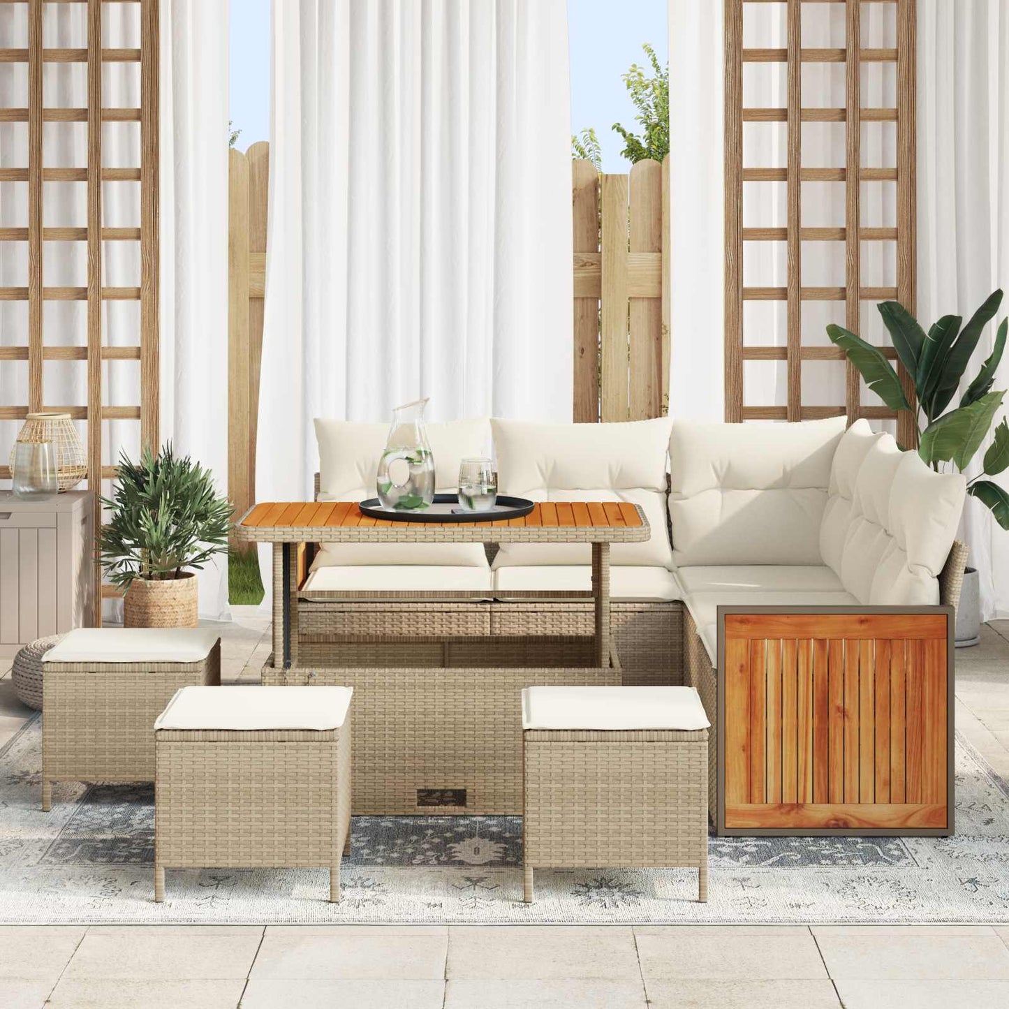 Set Divano da Giardino 9 pz 9-Numero di posti Beige e Crema | homemem39