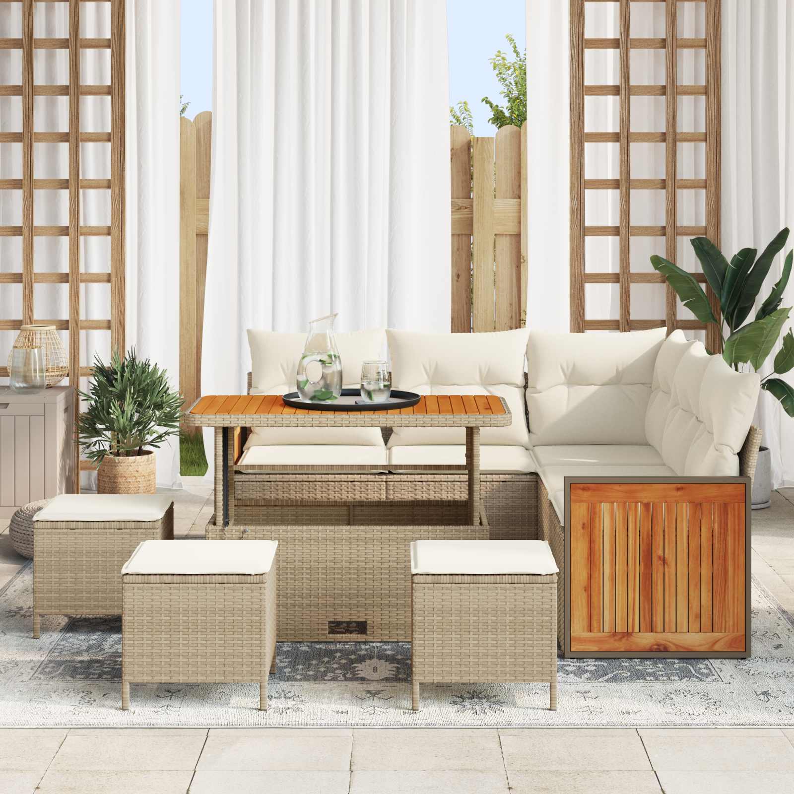 Set Divano da Giardino 9 pz 9-Numero di posti Beige e Crema | homemem39