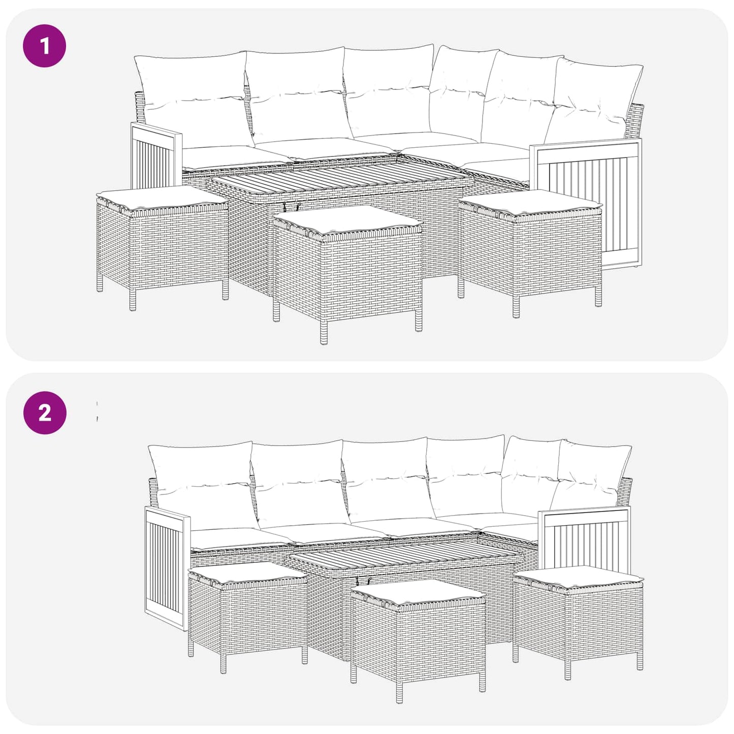 Set Divano da Giardino 9 pz 9-Numero di posti Beige e Crema | homemem39