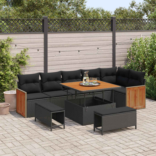 Set Divano da Giardino con cuscino 9 pcs Nero
