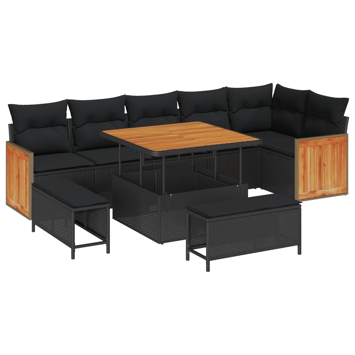Set Divano da Giardino con cuscino 9 pcs Nero | homemem39