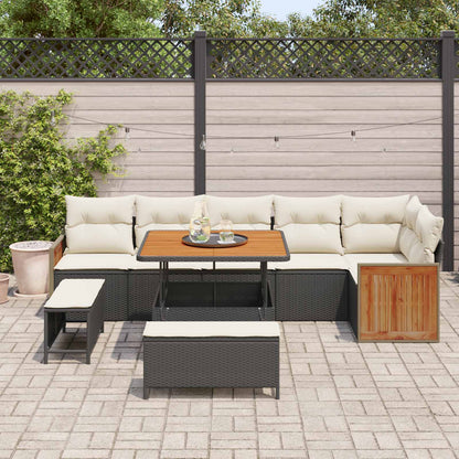 Set Divano da Giardino con cuscino 9 pcs Nero e Crema | homemem39