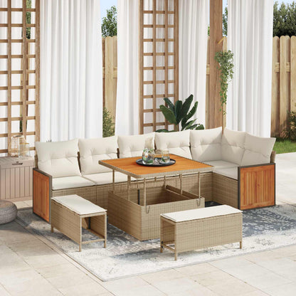 Set Divano da Giardino con cuscino 9 pcs Beige e Crema | homemem39