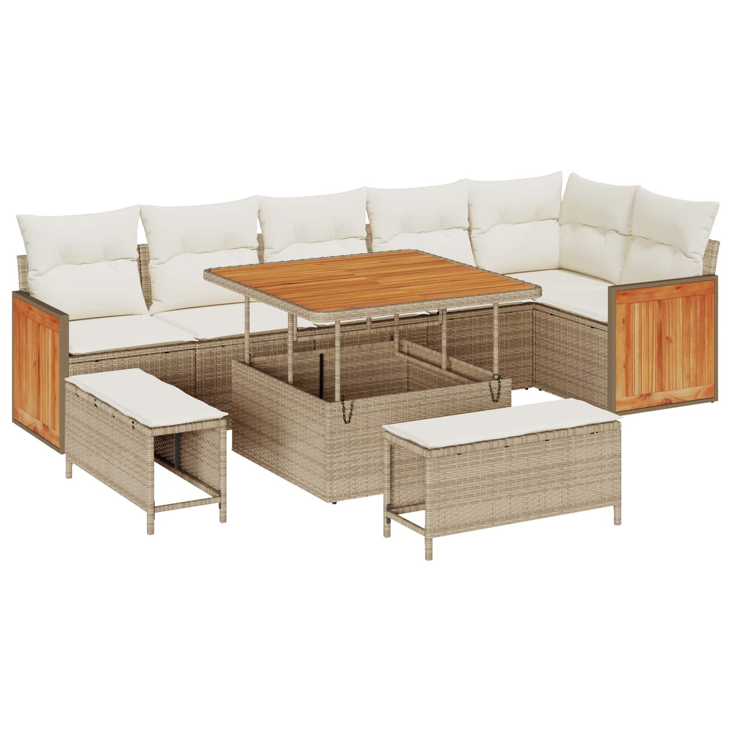 Set Divano da Giardino con cuscino 9 pcs Beige e Crema | homemem39