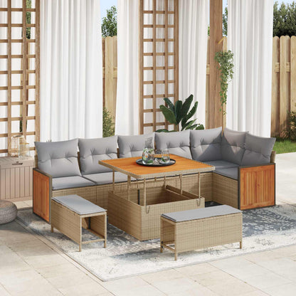Set Divano da Giardino con cuscino 9 pcs Beige e Grigio Chiaro | homemem39