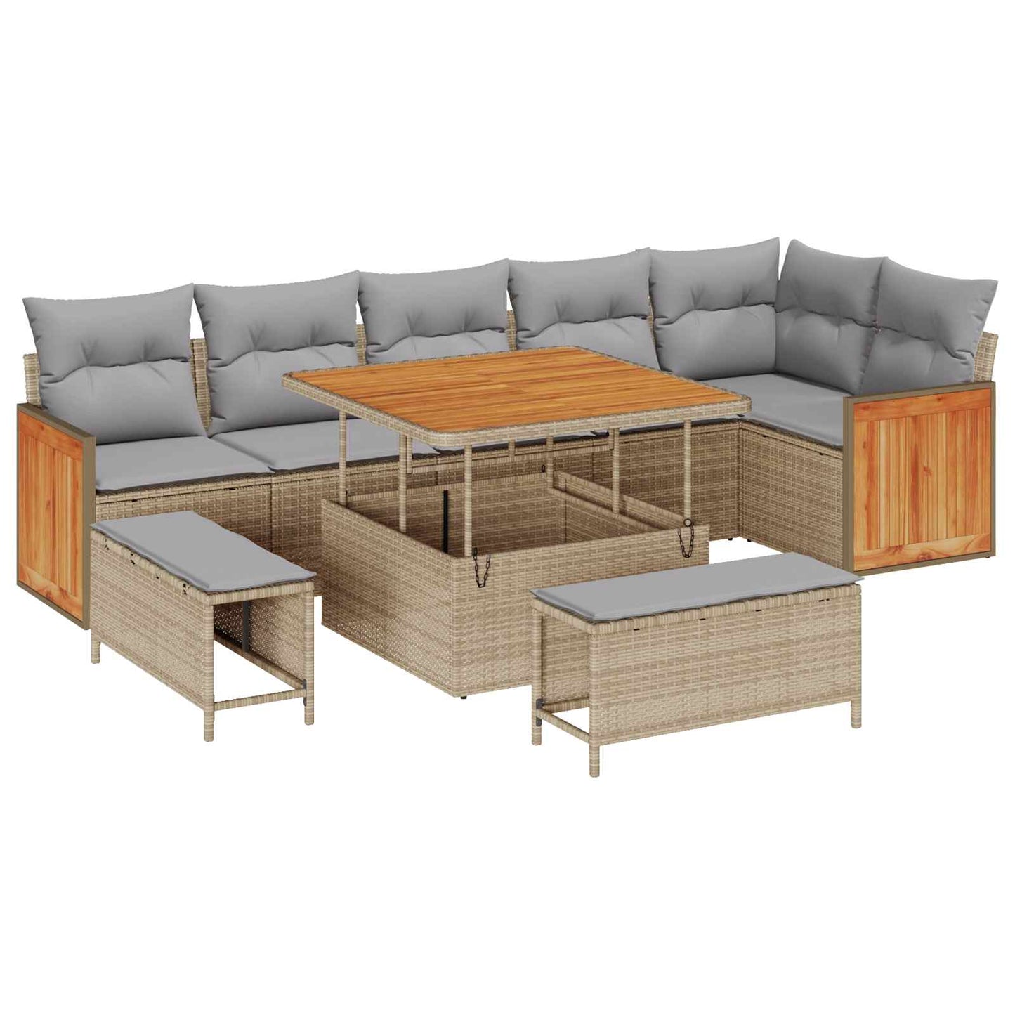 Set Divano da Giardino con cuscino 9 pcs Beige e Grigio Chiaro | homemem39