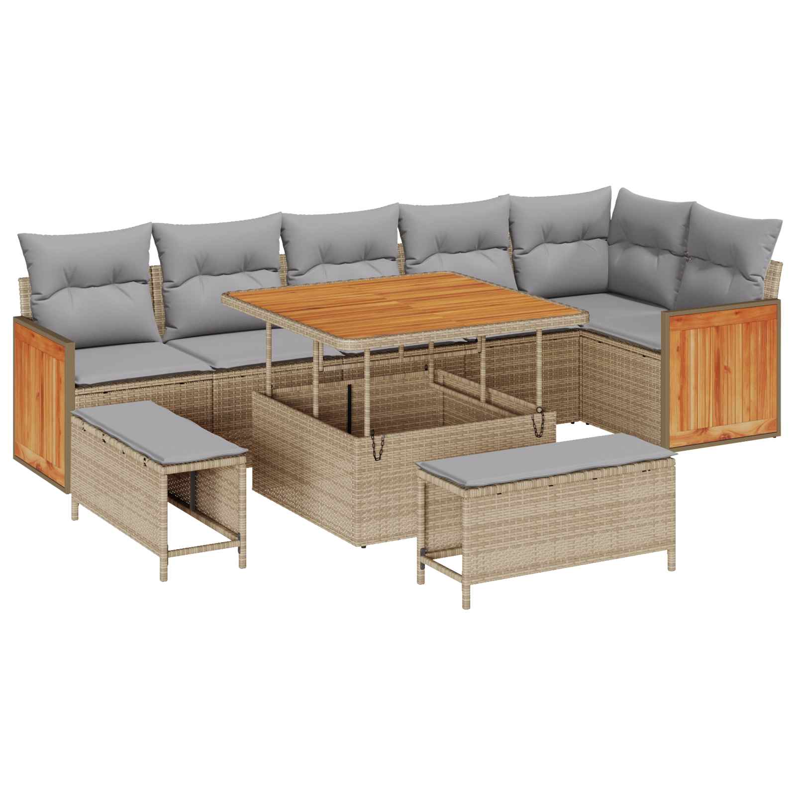 Set Divano da Giardino con cuscino 9 pcs Beige e Grigio Chiaro | homemem39