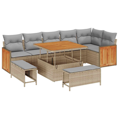 Set Divano da Giardino con cuscino 9 pcs Beige e Grigio Chiaro | homemem39