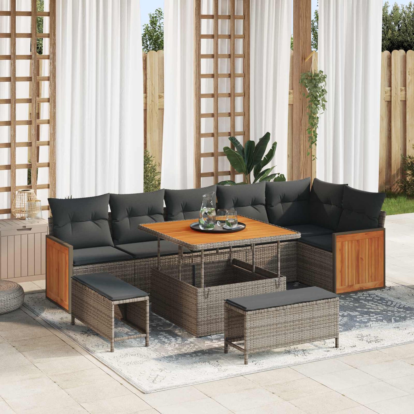 Set Divano da Giardino con cuscino 9 pcs Grigio | homemem39