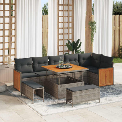 Set Divano da Giardino con cuscino 9 pcs Grigio | homemem39