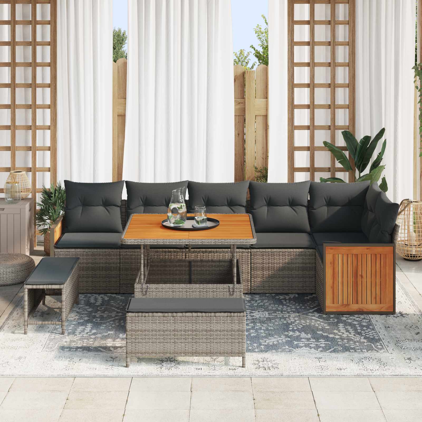Set Divano da Giardino con cuscino 9 pcs Grigio | homemem39