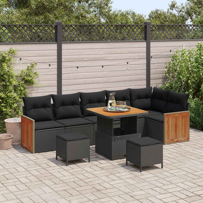 Set Divano da Giardino con cuscino 9 pcs Nero | homemem39