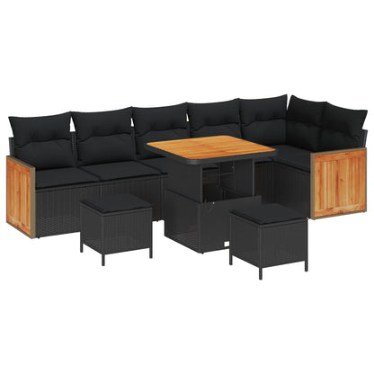 Set Divano da Giardino con cuscino 9 pcs Nero | homemem39