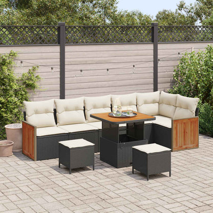 Set Divano da Giardino con cuscino 9 pcs Nero e Crema | homemem39