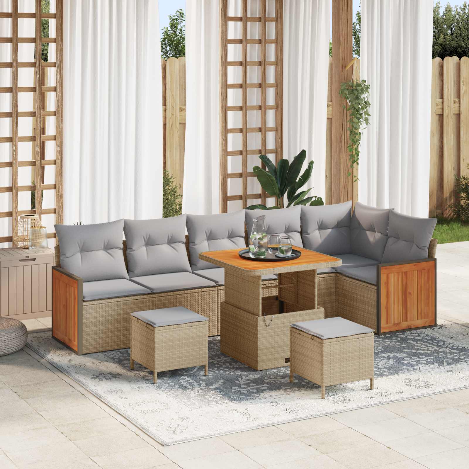 Set Divano da Giardino con cuscino 9 pcs Beige e Grigio Chiaro | homemem39