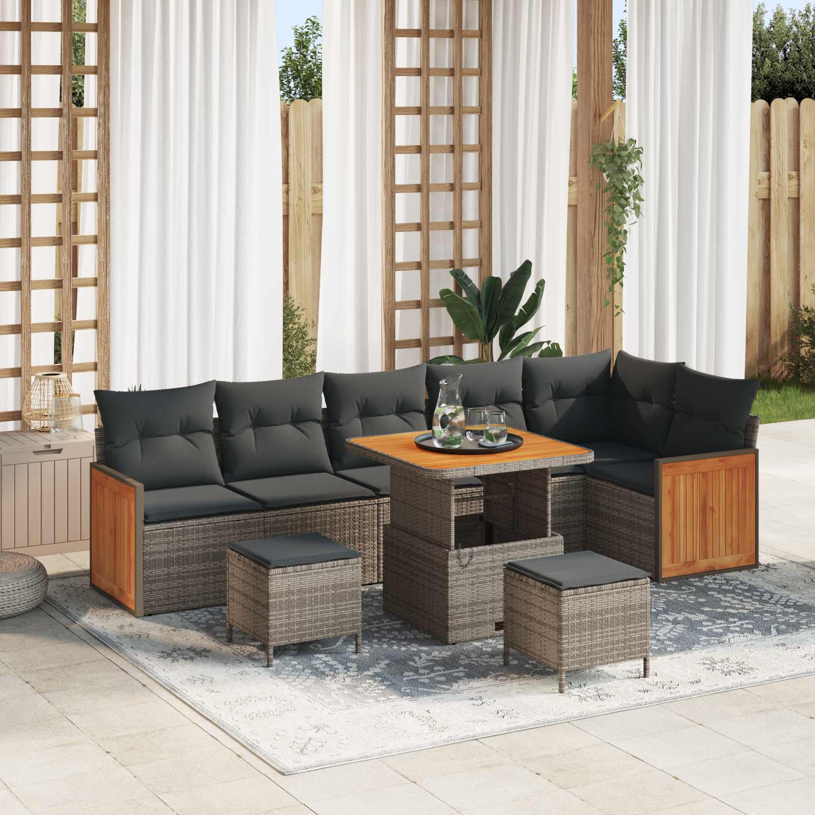 Set Divano da Giardino con cuscino 9 pcs Grigio | homemem39
