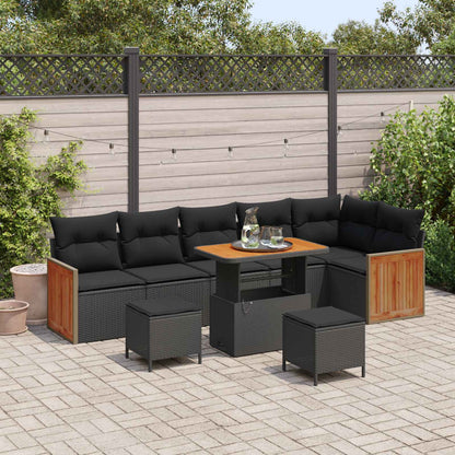 Set Divano da Giardino con cuscino 9 pcs Nero | homemem39