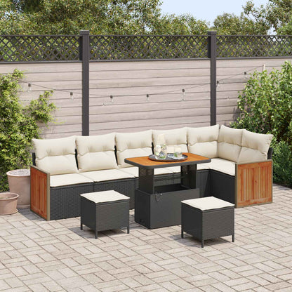 Set Divano da Giardino con cuscino 9 pcs Nero e Crema | homemem39
