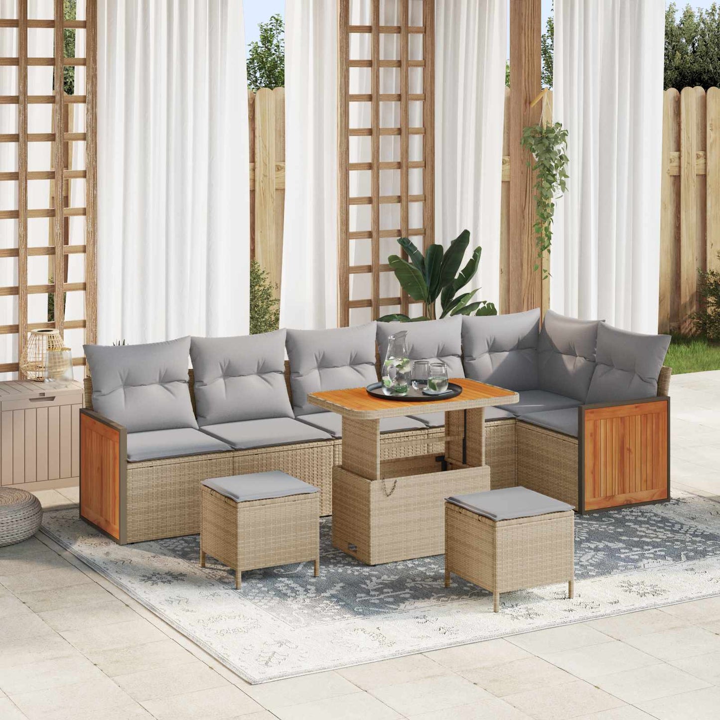 Set Divano da Giardino con cuscino 9 pcs Beige e Grigio Chiaro | homemem39