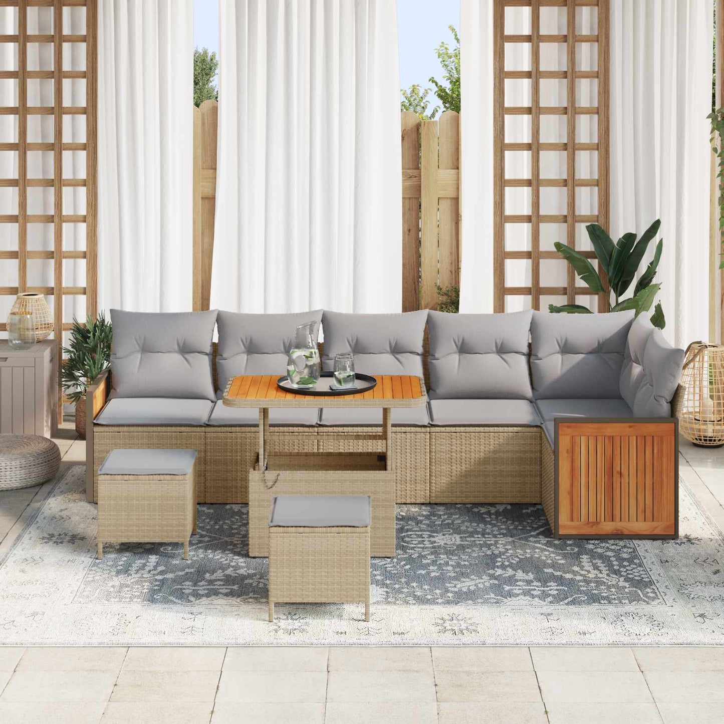 Set Divano da Giardino con cuscino 9 pcs Beige e Grigio Chiaro | homemem39