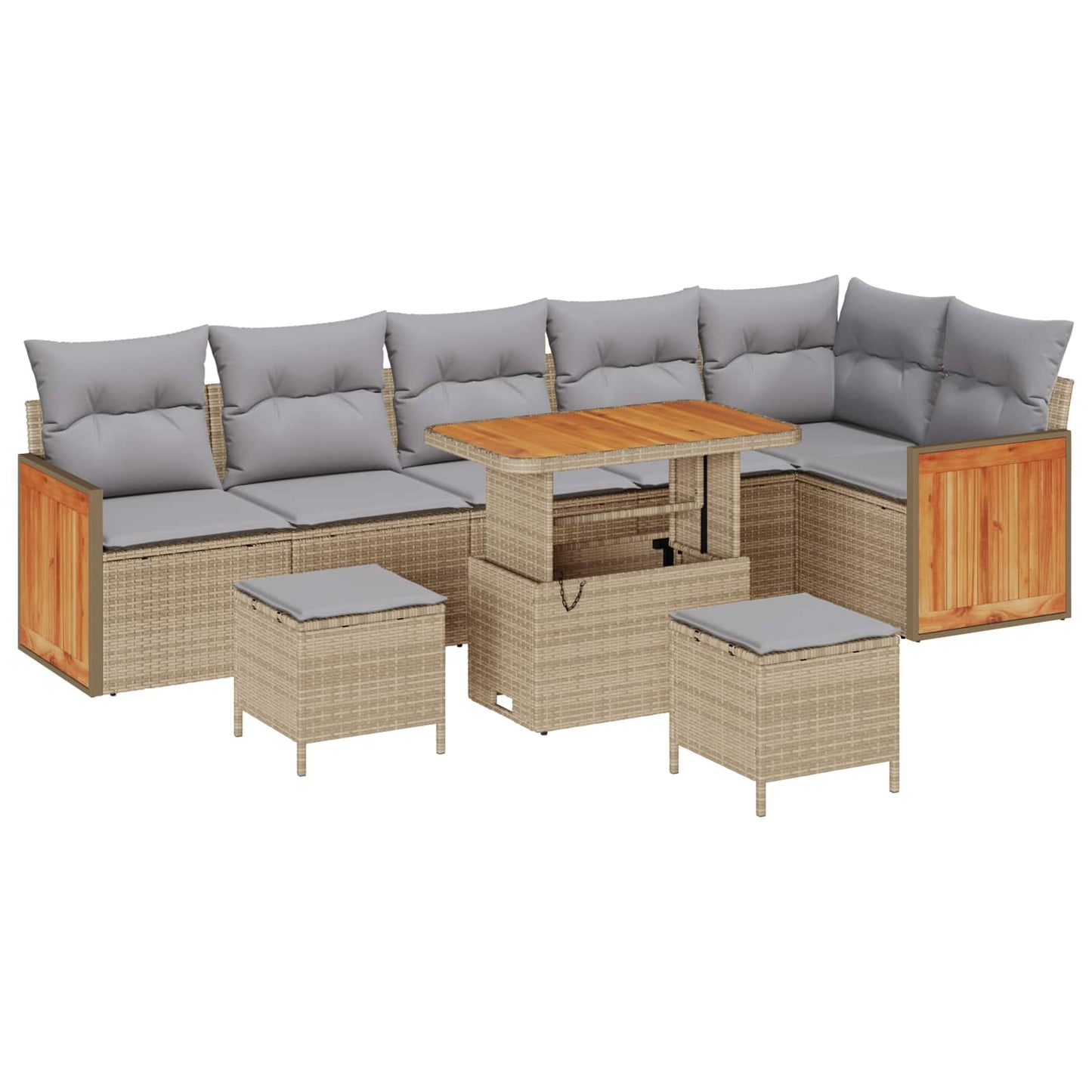 Set Divano da Giardino con cuscino 9 pcs Beige e Grigio Chiaro | homemem39