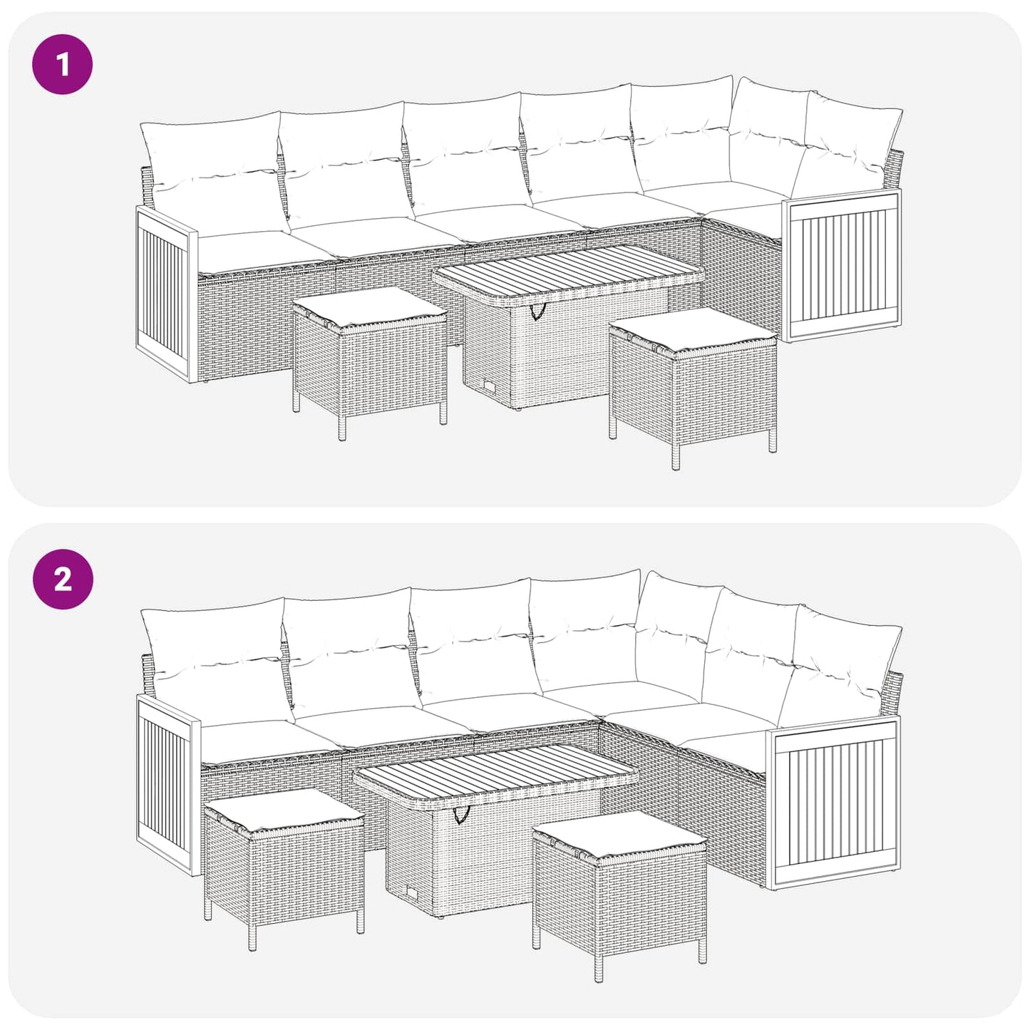 Set Divano da Giardino con cuscino 9 pcs Beige e Grigio Chiaro | homemem39