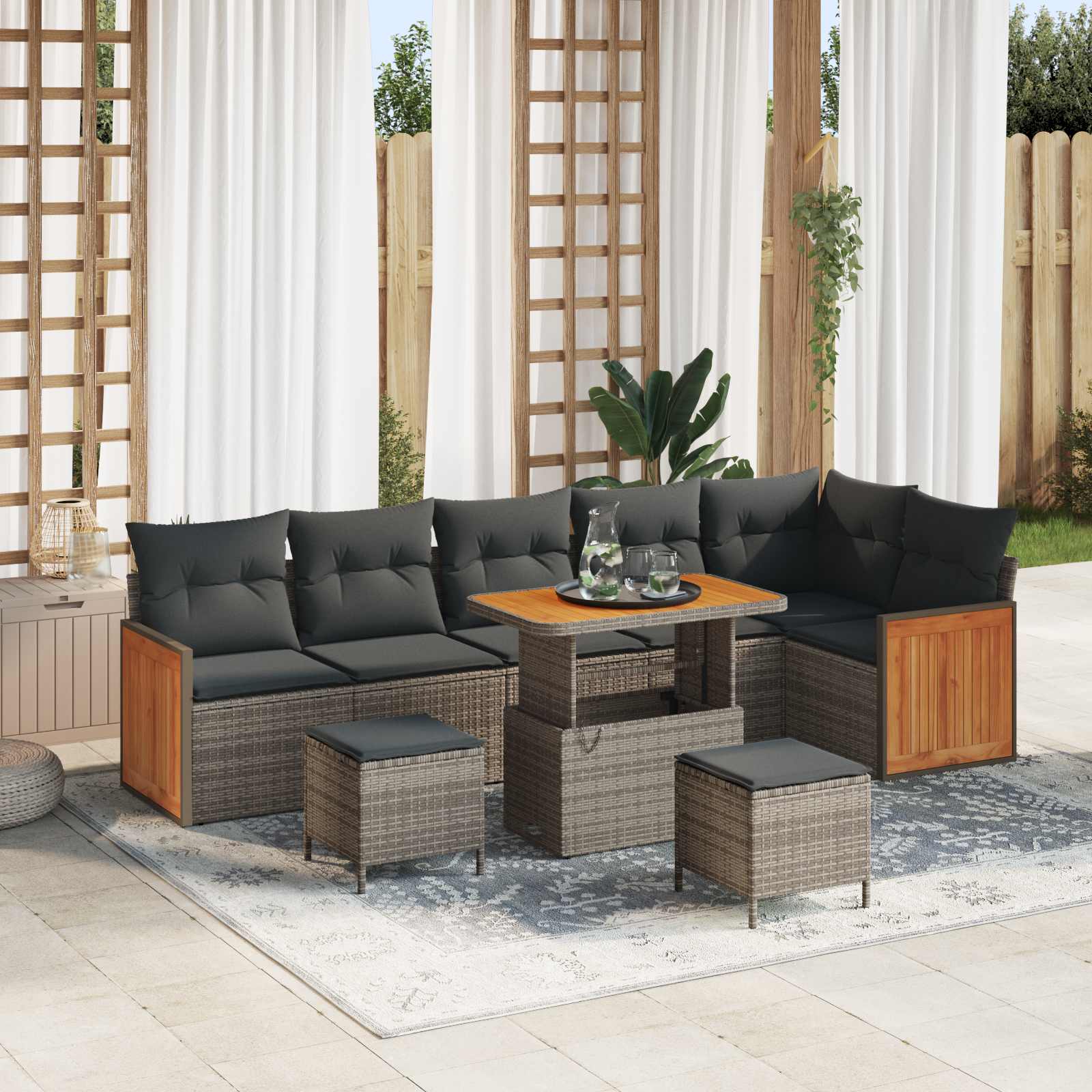 Set Divano da Giardino con cuscino 9 pcs Grigio | homemem39