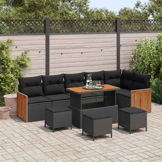 Set Divano da Giardino con cuscino 10 pcs Nero