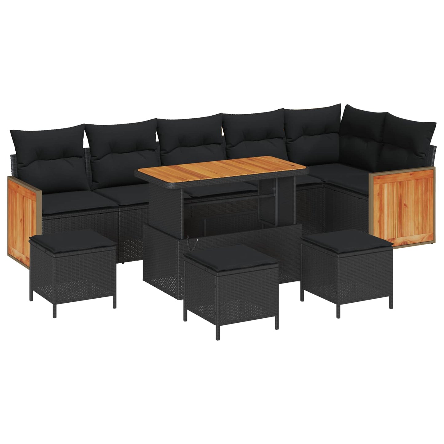 Set Divano da Giardino con cuscino 10 pcs Nero | homemem39